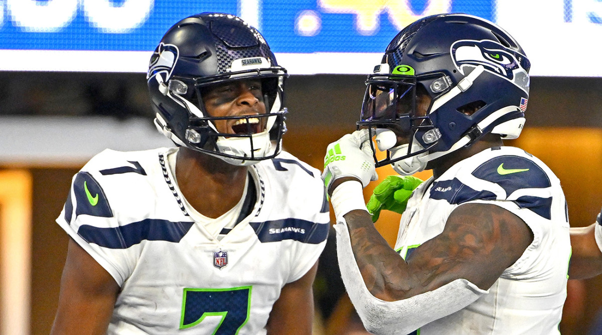 Seattle Seahawks quarterback Geno Smith and wide receiver DK Metcalf